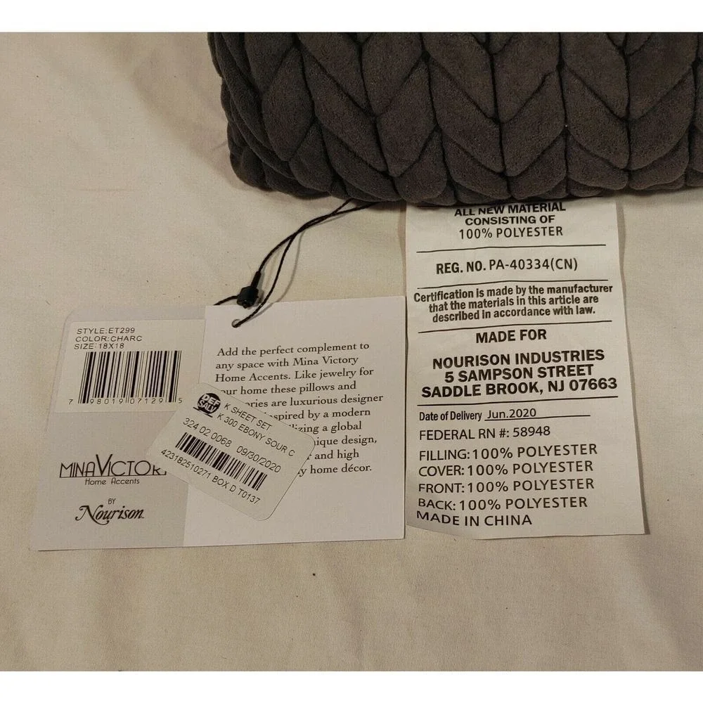 Mina Victory Gray Textured Knit Pattern Decorative‎ Throw Pillow Home Decor